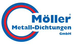 Logo mit sich überschneidenden roten und blauen Kreisen, auf denen "Möller Metall-Dichtungen GmbH" und "Blitzstromtragfähige Dichtungen" stehen.