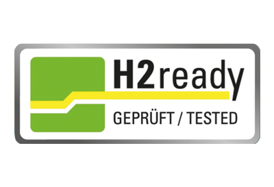 H2 ready logo with green and yellow graphic, and the words H2 ready GEPRÜFT / TESTED in bold text.
